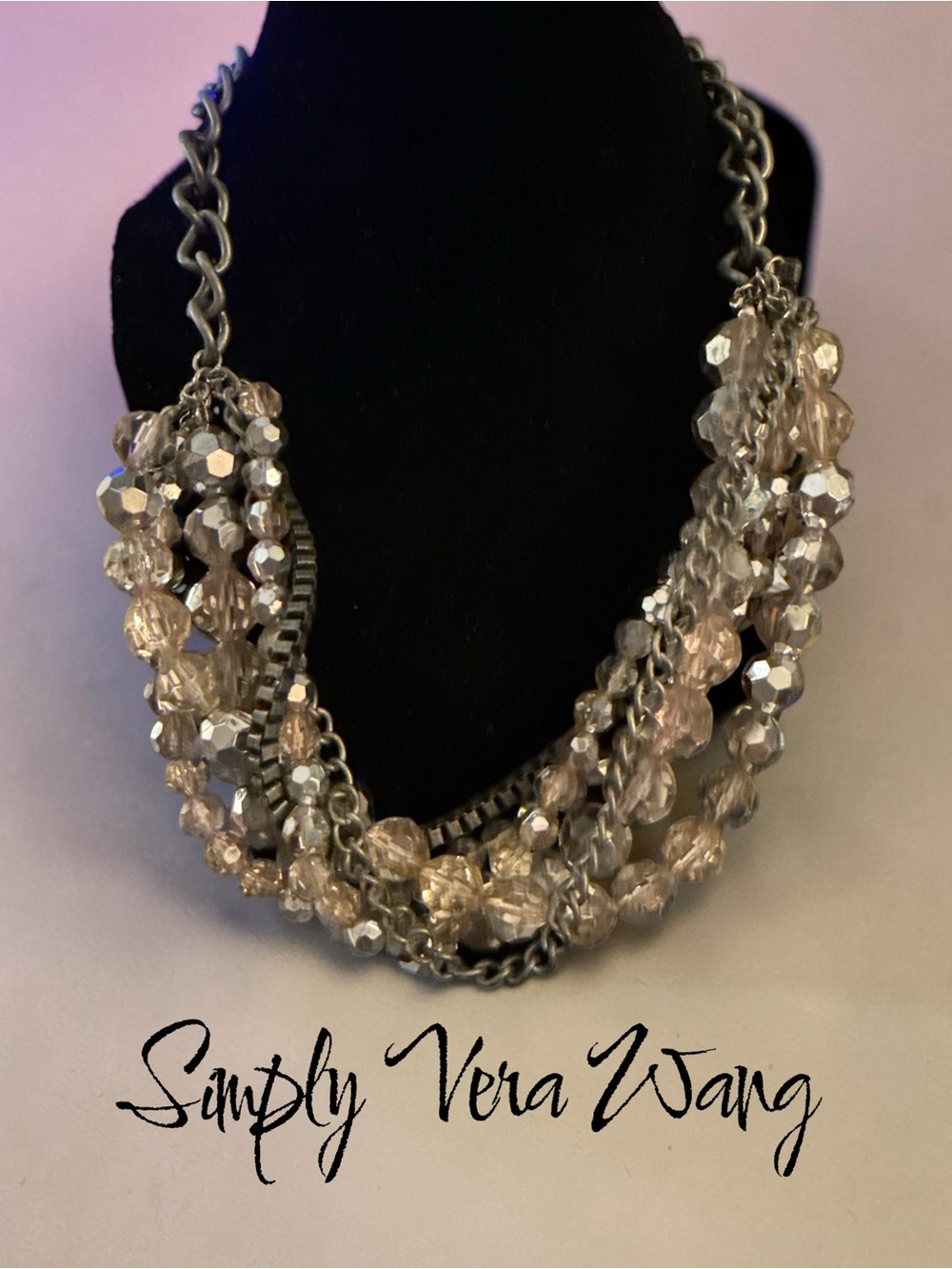 Vintage Simply Vera Wang Multi-Strand Pink Crystal Beaded Necklace 20–24”